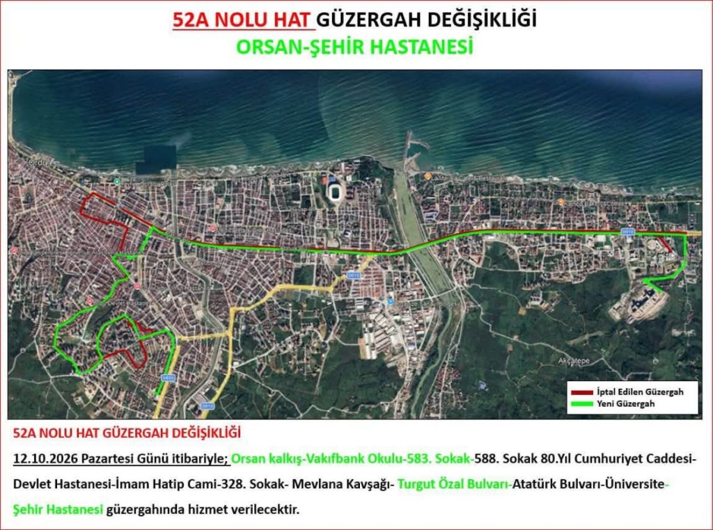 ORDU ŞEHİR HASTANESİ’NE ULAŞIMDA YENİ DÜZENLEME
