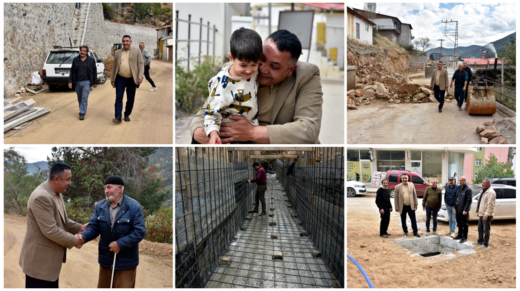BAŞKANIMIZ, DEVAM EDEN TAŞ DUVAR, DERE ISLAHI VE KALDIRIM YENİLEME ÇALIŞMALARINI İNCELEDİ